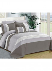 8-Piece Aristo Comforter Set Grey/White 1 Comforter(260x240), 1 Fitted Sheet(200x200+30), 2 Pillowsham(50x70+5), 2 Pillow Case(50x70), 1 Decorative Cushion(40x40), 1 Decorative Cushion(30x50)centimeter