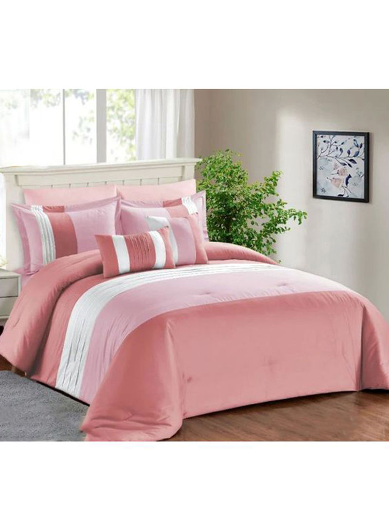 8-Piece Capture Comforter Set Pink/White 1 Comforter(260x240), 1 Fitted Sheet(200x200+30), 2 Pillowsham(50x70+5), 2 Pillow Case(50x70), 1 Decorative Cushion(40x40), 1 Decorative Cushion(30x50)centimeter