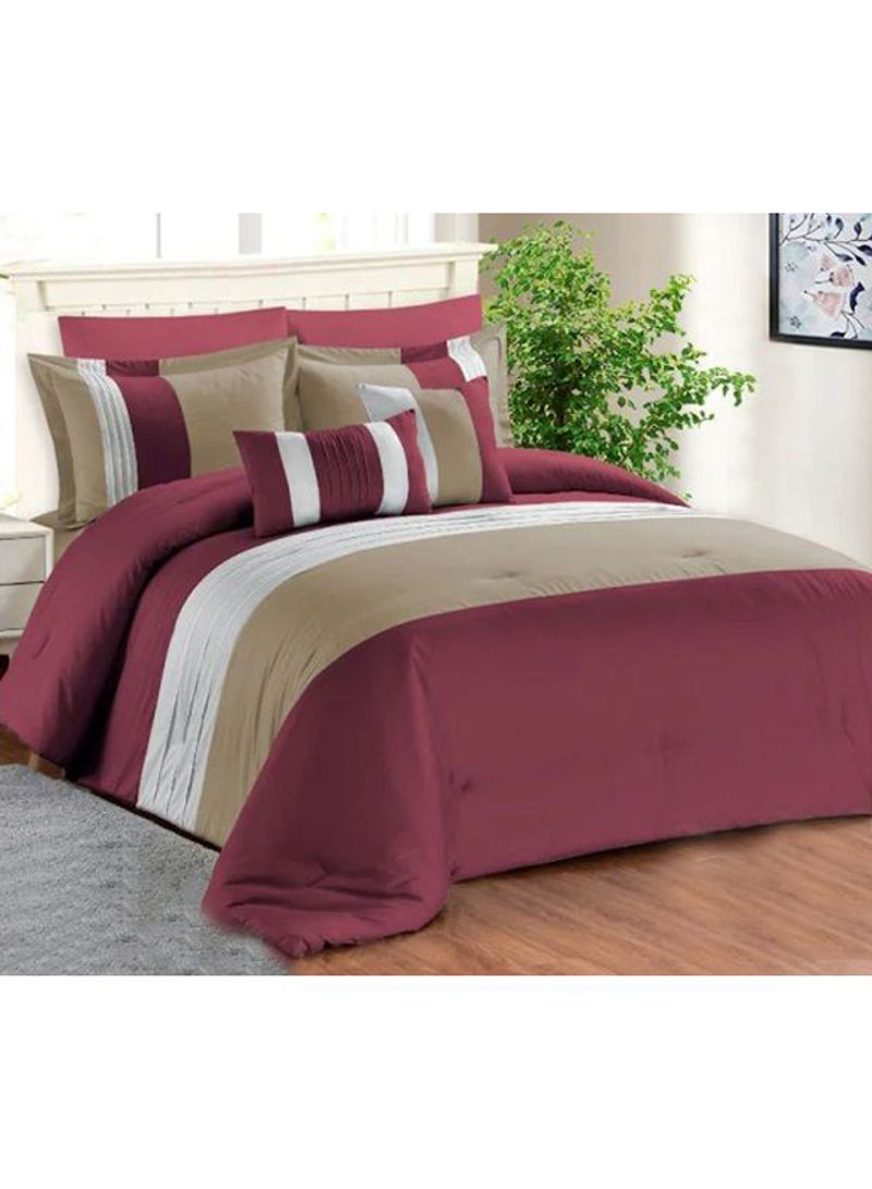 8-Piece Capture Comforter Set Red/Beige/White 1 Comforter(260x240), 1 Fitted Sheet(200x200+30), 2 Pillowsham(50x70+5), 2 Pillow Case(50x70), 1 Decorative Cushion(40x40), 1 Decorative Cushion(30x50)centimeter