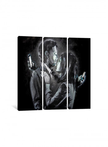 3-Piece Banksy Mobile Lovers Canvas Painting Set White/Black 100x100x3.5centimeter