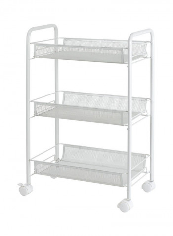 3-Tier Mesh Wire Rolling  Multifunction Utility Cart White 60x14x29cm