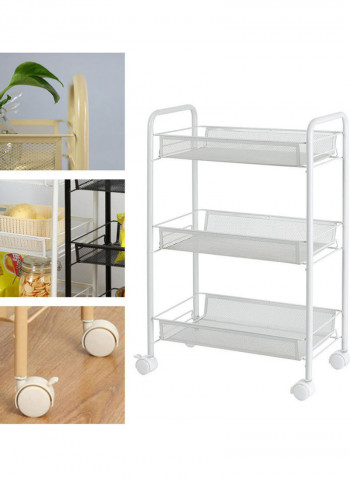 3-Tier Mesh Wire Rolling  Multifunction Utility Cart White 60x14x29cm