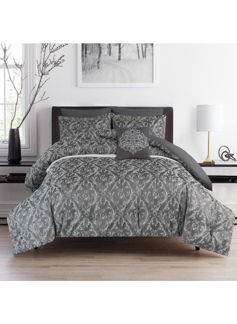 7-Piece Luxury Jacquard Comforter Set Microfiber Grey 270x240cm