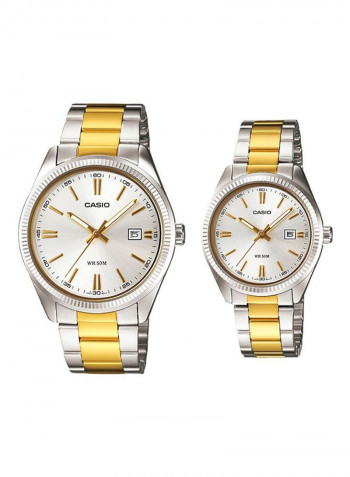 Enticer Series Water Resistant Analog Watch Set MTP/LTP-1302SG-7AV