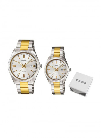 Enticer Series Water Resistant Analog Watch Set MTP/LTP-1302SG-7AV