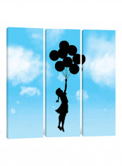 3-Piece Canvas Print Banksy Balloon Girl Flying (Blue) Wall Art Multicolour 100 x 100 x 3.5centimeter