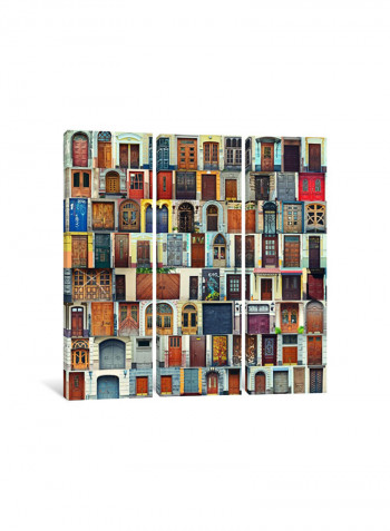 3-Piece Canvas Print Many Doors Wall Art Multicolour 100 x 100 x 3.5centimeter