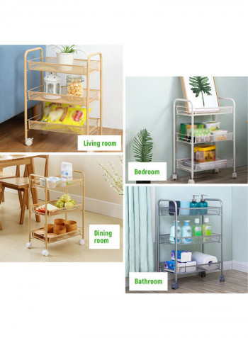 3-Tier Mesh Wire Rolling Multifunction Utility Cart Trolley With Hook White 60*14*29cm