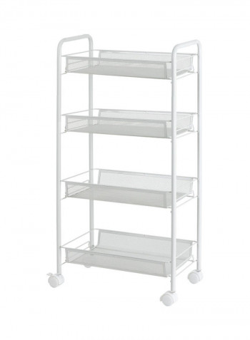 4-Tier Mesh Wire Rolling Multifunction Utility Cart Trolley With Hook White 81*15*29cm