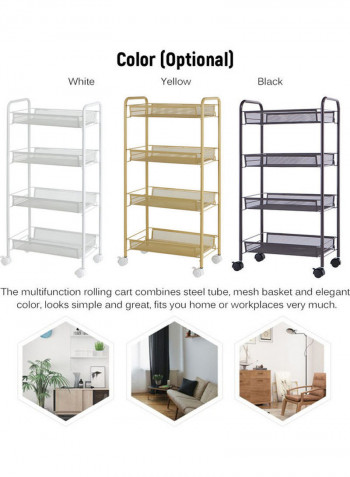 4-Tier Mesh Wire Rolling Multifunction Utility Cart Trolley With Hook White 81*15*29cm