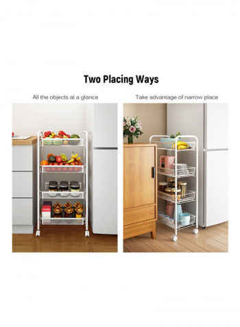4-Tier Mesh Wire Rolling Multifunction Utility Cart Trolley With Hook White 81*15*29cm