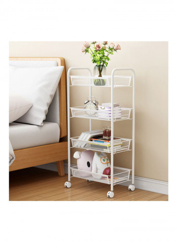4-Tier Mesh Wire Rolling Multifunction Utility Cart Trolley With Hook White 81*15*29cm