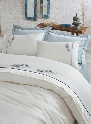 6-Piece Deri̇n Duvet Cover Set Cotton Cream/Blue Double