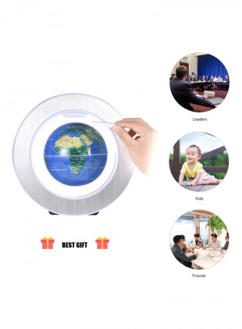 Magnetic Levitation World Map With LED Light Circular أزرق داكن/ فضي