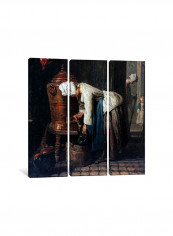 3-Piece Woman Drawing Water At The Cistern Canvas Painting Set Multicolour 100x100x3.5centimeter
