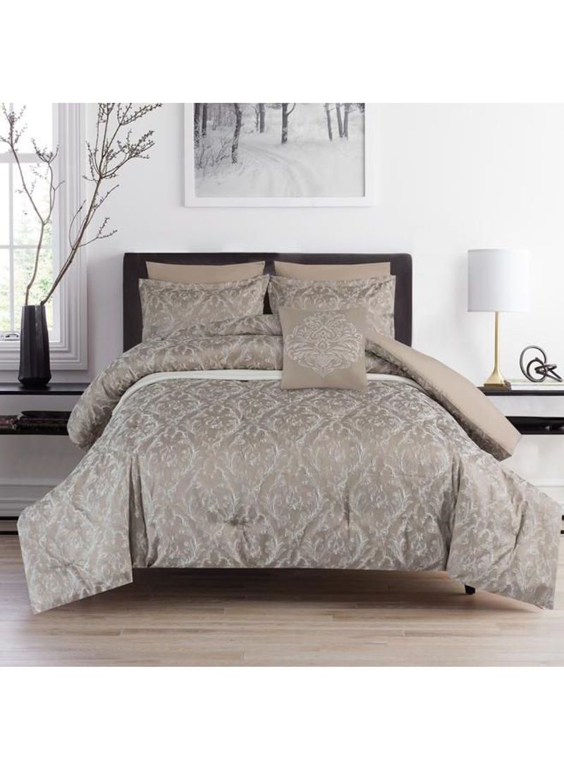 7-Piece Luxury Jacquard Comforter  Set Microfiber Beige 270x240cm