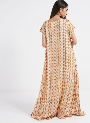 Geometric Print Polka Dot Design Inspired Jalabiya Yellow/White