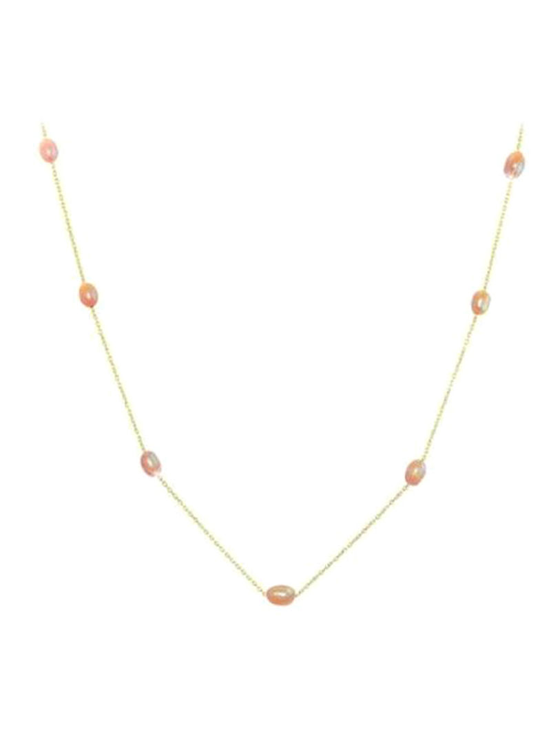 10 Karat Gold Pink Pearls Opera Necklace