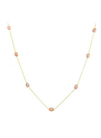 10 Karat Gold Pink Pearls Opera Necklace