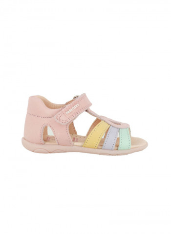 Leather Velcro Sandal Pink/Yellow/Green