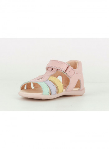 Leather Velcro Sandal Pink/Yellow/Green