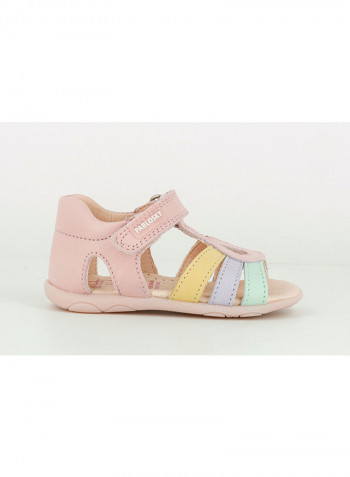 Leather Velcro Sandal Pink/Yellow/Green