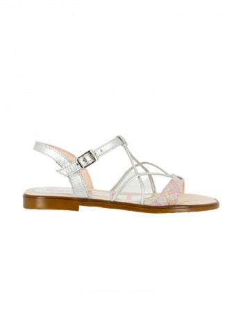 Stripe Casual Buckle Sandals Silver/Pink