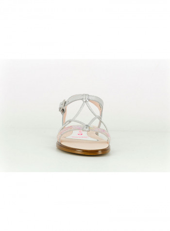 Stripe Casual Buckle Sandals Silver/Pink