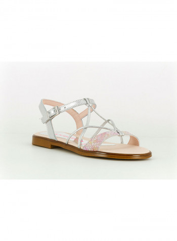 Stripe Casual Buckle Sandals Silver/Pink