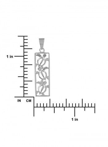925 Sterling Silver Turtle Vertical Bar Pendant Necklace