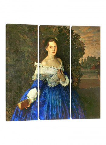 3-Piece Canvas Print Lady In Blue Portrait Of Martynova Wall Art Multicolour 100 x 100 x 3.5centimeter