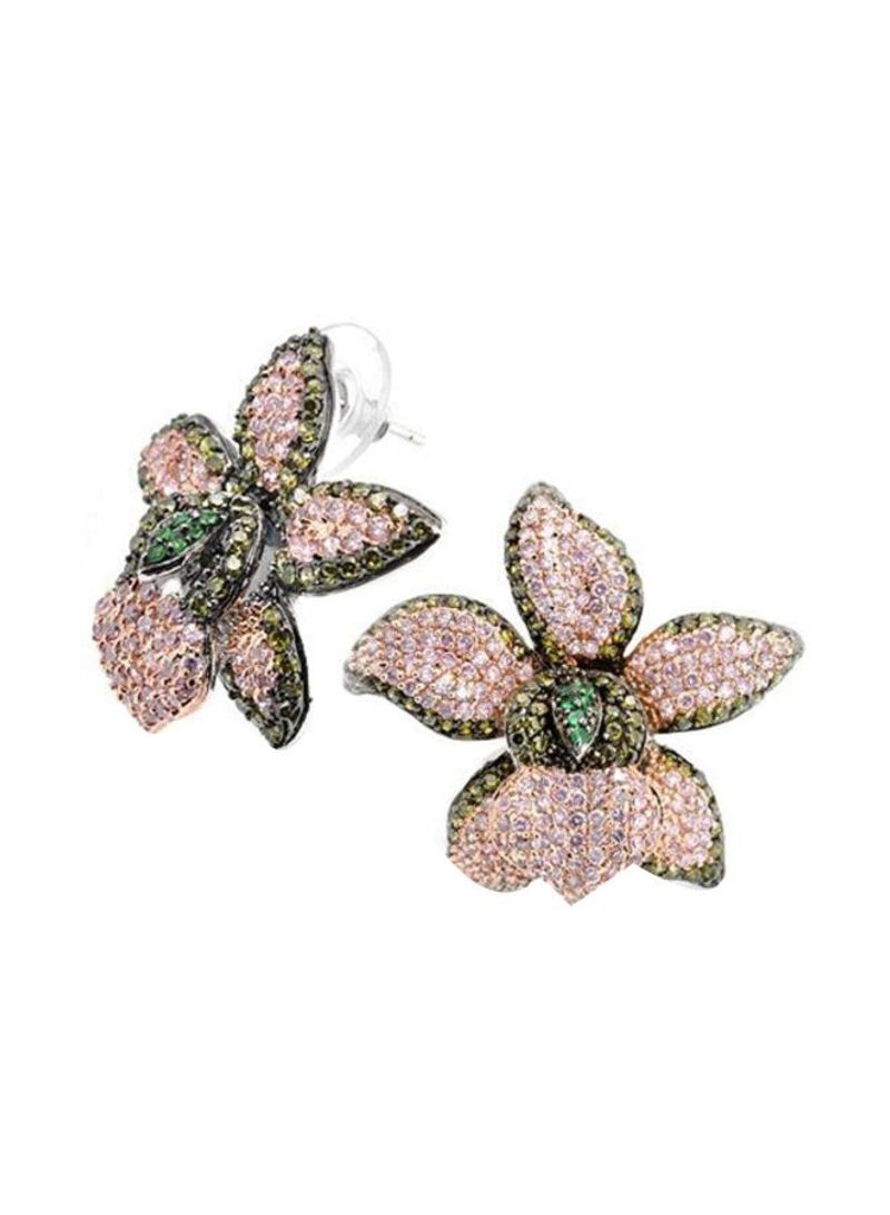 Cubic Zirconia Studded Orchid Flower Shaped Earrings