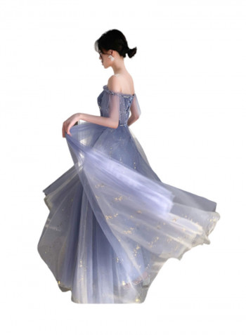 Long Flared Off-Shoulder Evening Dress Blue
