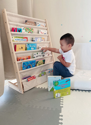 Superkids Wooden And Canvas Bookcase-7 Washable Pockets Storage Shelf