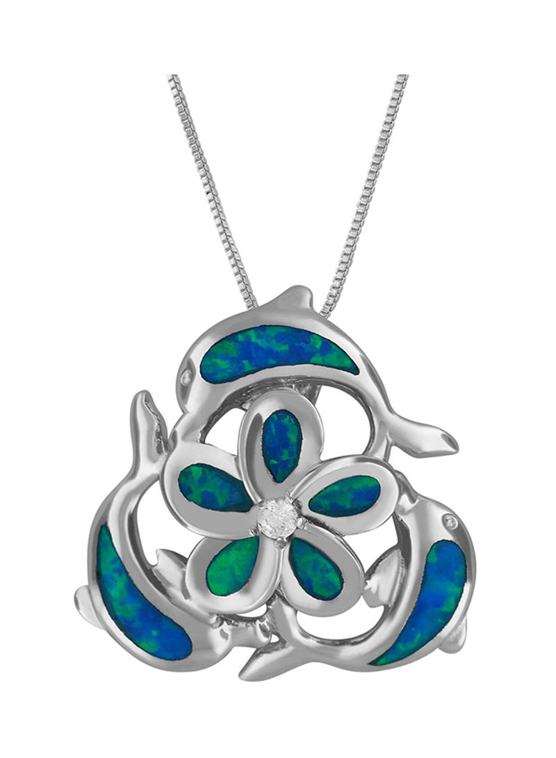 Synthetic Opal Dolphin Plumeria Pendant Necklace