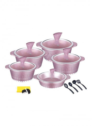 17-Piece Granite Cookware Set Purple/Grey/Black Casserole 20, Casserole 24, Casserole 28, Casserole 32, Shallow Casserole 28cm