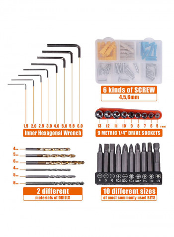 60-Piece Cordless Hammer Drill Tool Kit Black/Orange/Clear 17centimeter