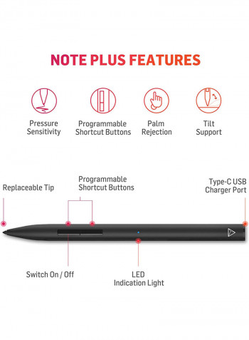 Note+ Stylus With Native Palm Rejection For Apple iPad Black