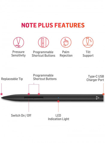 Note+ Stylus With Native Palm Rejection For Apple iPad أسود
