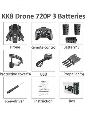 KK8 Mini Drone RC Quadcopter 720P HD Camera 15mins Flight Time 360 Degree Flip 6-Axis Gyro Altitude Hold Headless Remote Control for Kids or Adults Training 3 Battery 21*6.2*15.3cm