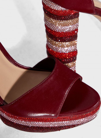 Parsian Embellished High Heeled Sandals Red