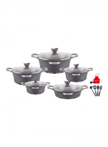 17-Piece Granite Energy Saving Cookware Set Grey Casserole With Lid 20 Cm, Casserole With Lid 24 Cm, Casserole With Lid 28 Cm, Casserole With Lid 32 Cm, Shallow Casserole With Lid 28cm