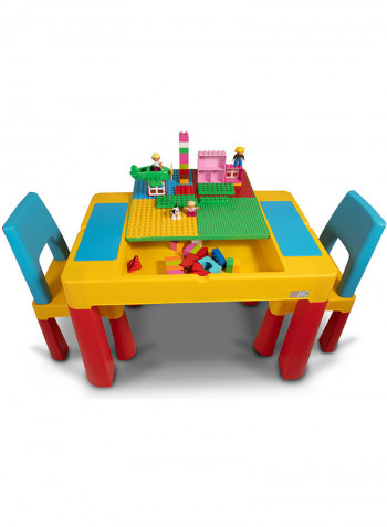 2-IN-1 Kids Building Block, Study Table & Chair Set Multicolour