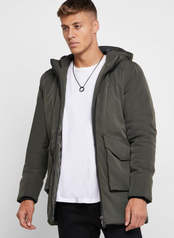 Parka Hooded Neck Jacket Khaki