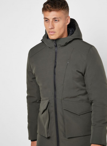 Parka Hooded Neck Jacket Khaki
