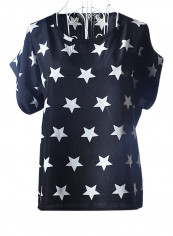 Printed Chiffon Short Sleeve Blouse Black/White