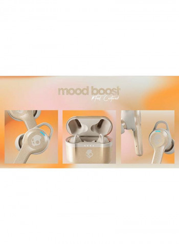 Indy Evo True Wireless Earbuds With Charging Case And Centered Mood Boost Print Art Champagne Metallic