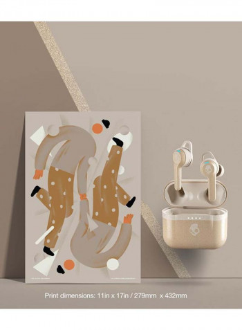 Indy Evo True Wireless Earbuds With Charging Case And Centered Mood Boost Print Art Champagne Metallic