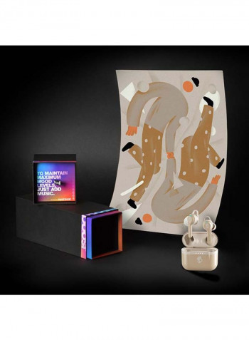 Indy Evo True Wireless Earbuds With Charging Case And Centered Mood Boost Print Art Champagne Metallic