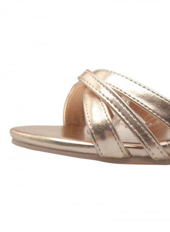 Leather Buckle Closure Sandals Gold